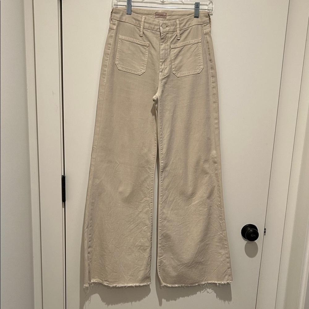 MOTHER Cream Patch Pocket Wide-Leg Jeans